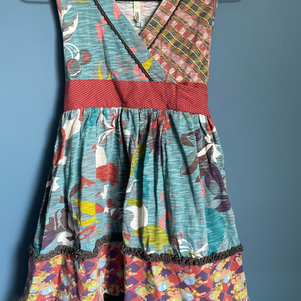 Matilda Jane Adriana Multi Colored Girls Boho Dress Size 6 Eyelet Trim Ruffles - Picture 2 of 12